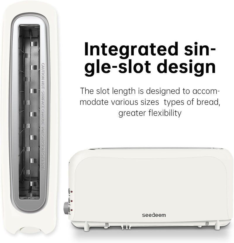 SEEDEEM 2 Slice Slim Toaster, Single 10" Long Slot Toaster Fits Bagels & Artisan Bread, 6 Shade Settings, Cancel/Reheat/Defrost, Removable Crumb Tray, Auto Shut-Off, White - Image 3